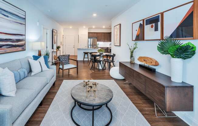 a living room with a couch and a coffee table