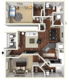 2 beds, 2 baths, 1,056 sqft, $1,834