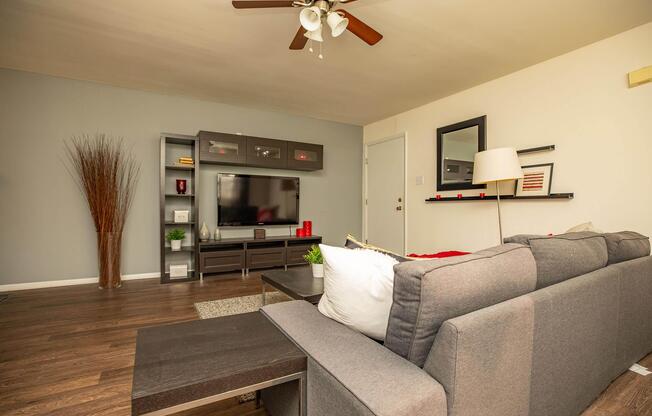 a living room filled with furniture and a flat screen tv