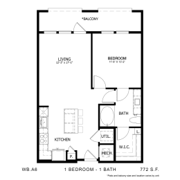 1 bed, 1 bath, 772 sqft, $1,565