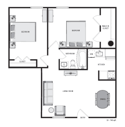 2 beds, 1 bath, 828 sqft, $825