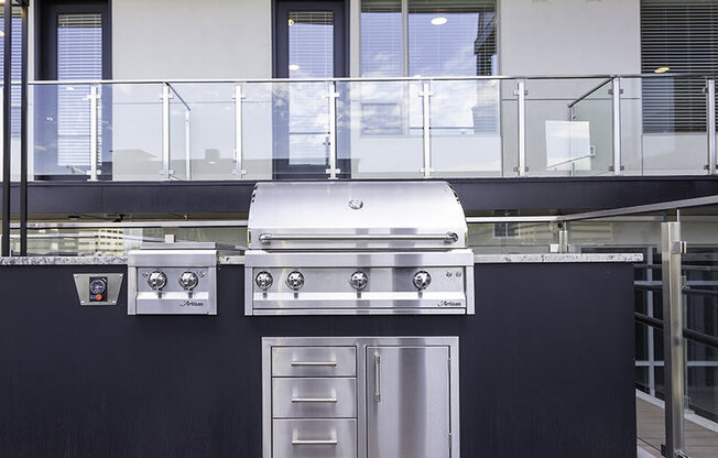 a stainless steel grill at Lotus Republic Apartments for rent in Downtown Salt Lake City, Utah