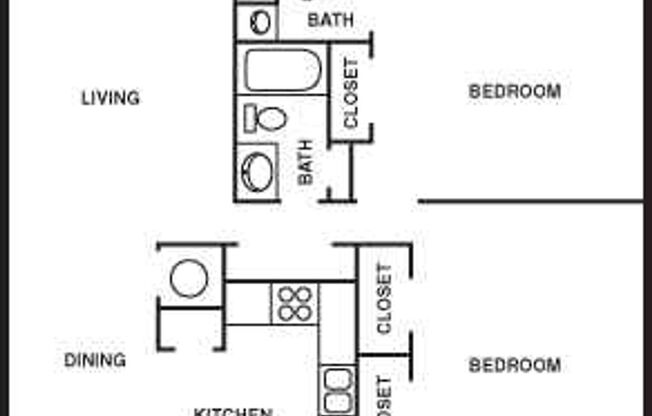 2 beds, 1 bath, 720 sqft, $850, Unit 9733H