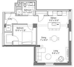 1 bed, 1 bath, 708 sqft, $1,325