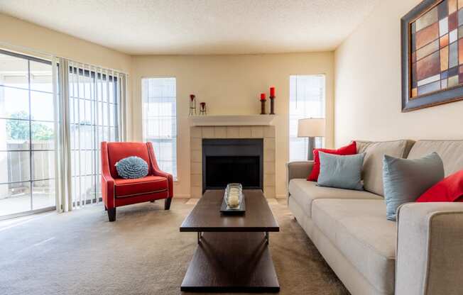 Couch in living room 1 at Coventry Oaks Apartments, Overland Park, 66214