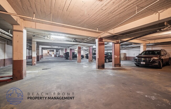 a parking garage with cars parked in it