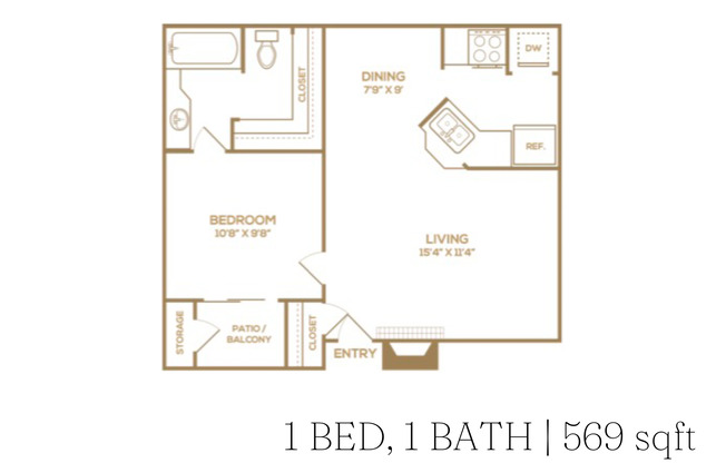 1 bed, 1 bath, 569 sqft, $1,094