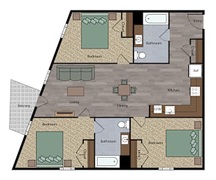 3 beds, 2 baths, 992 sqft, $1,174