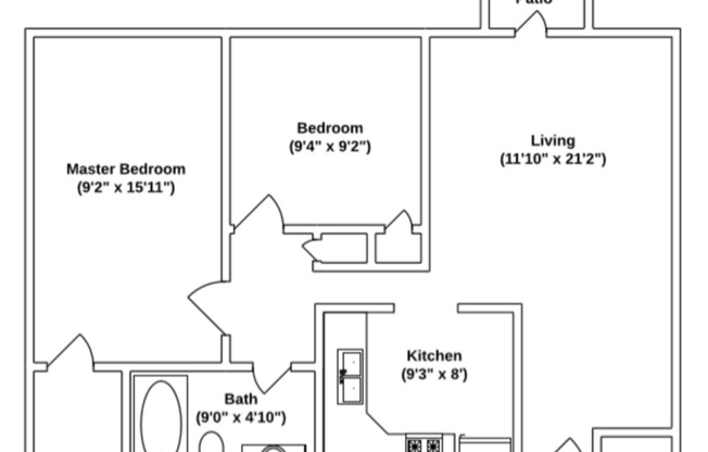 2 beds, 1 bath, 736 sqft, $690