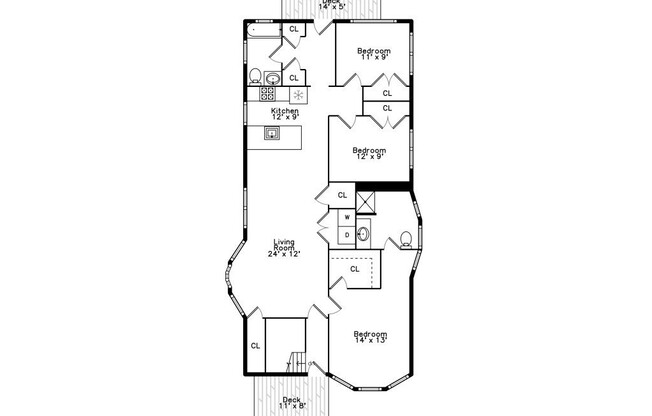 3 beds, 2 baths, 1,233 sqft, $3,400, Unit 3