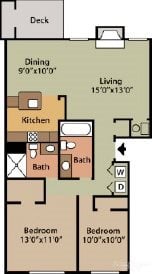 2 beds, 2 baths, 986 sqft, $874