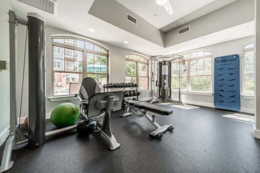 the gym at the flats at big tex apartments