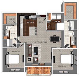 2 beds, 2 baths, 1,176 sqft, $1,600
