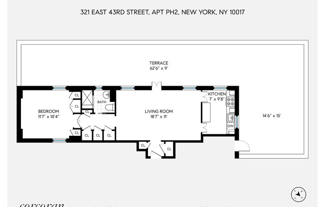 1 bed, 1 bath, $7,500, Unit PH2