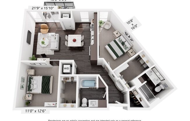 2 beds, 2 baths, 1,069 sqft, $2,470, Unit 317