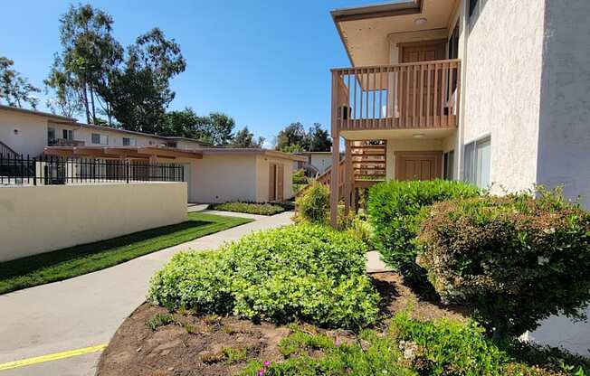 Beautiful landscaping and spa area at Plaza Verde Apartments in Escondido, California.