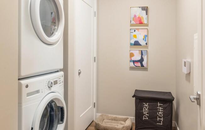 Full-size front loading washers and dryers.