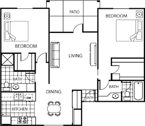 2 beds, 2 baths, 1,000 sqft, $1,406