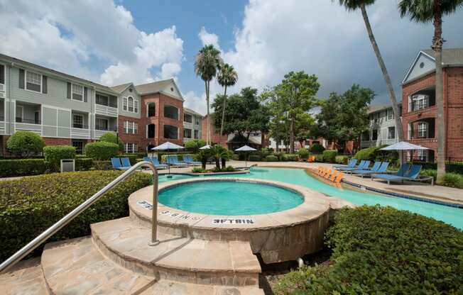 our apartments offer a swimming pool in front of our building at Veranda at Centerfield, Houston, 77070