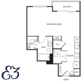 Studio, 1 bath, 568 sqft, $1,176