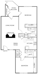 2 beds, 2 baths, 994 sqft, $1,449