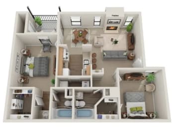 2 beds, 2 baths, 960 sqft, $1,391