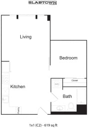 1 bed, 1 bath, 619 sqft, $1,595