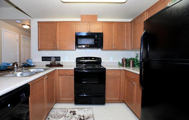 The kitchens at Greystone Apartments has lots of cabinet space