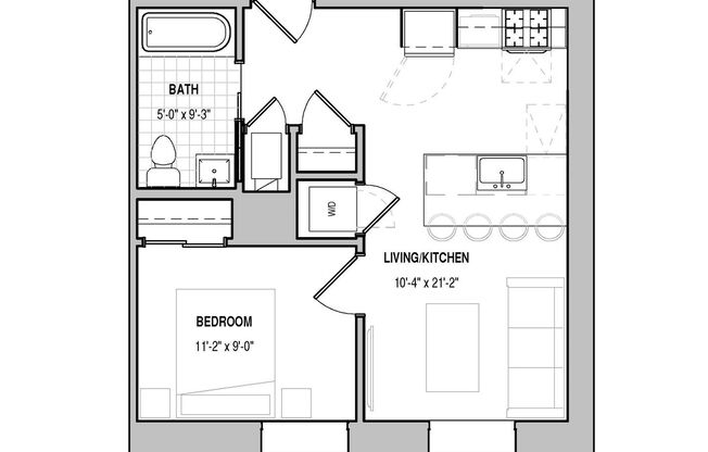 1 bed, 1 bath, 546 sqft, $1,899, Unit 107