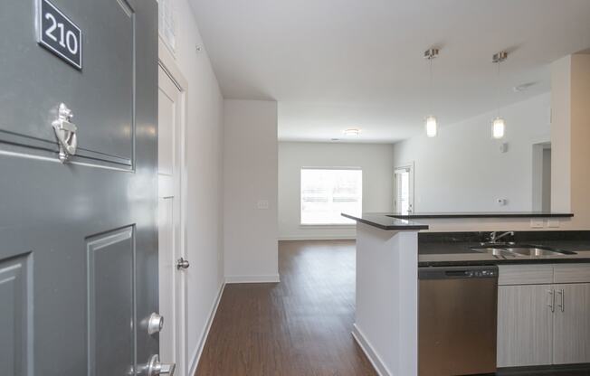 a view of the kitchen from the living room