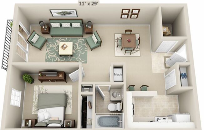 1 bed, 1 bath, 784 sqft, $1,125, Unit 7600107