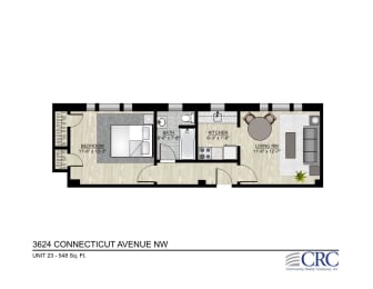  Floor Plan 1 BR - E