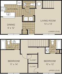 2 beds, 2.5 baths, 1,152 sqft, $1,661
