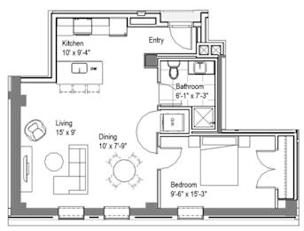 1 bed, 1 bath, 675 sqft, $1,265