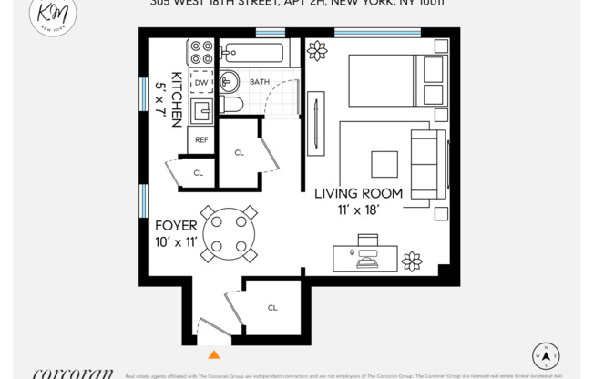 Studio, 1 bath, 470 sqft, $3,495, Unit 2H