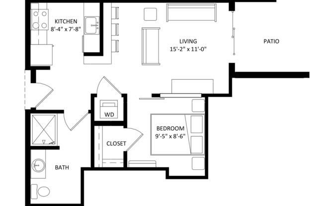 Studio, 1 bath, 510 sqft, $1,275, Unit 119