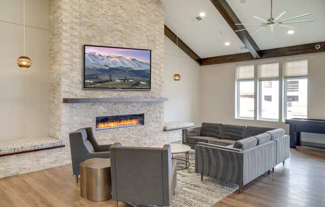 TV lounge in clubhouse at Ascend at Woodbury new luxury apartments in Woodbury MN 55129