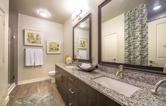 a room with a sink and a mirror