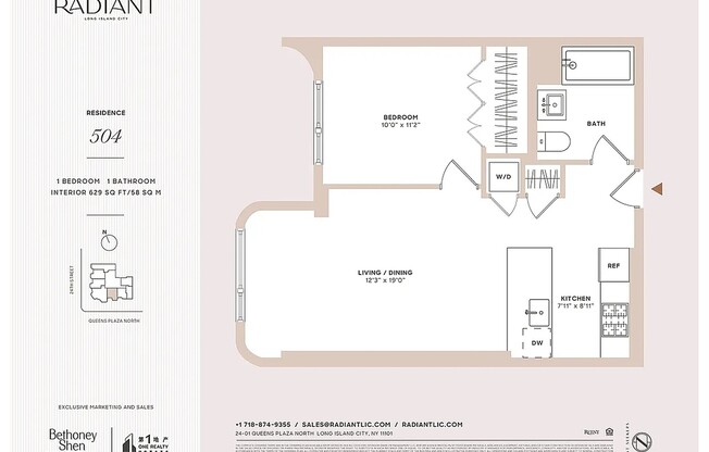 1 bed, 1 bath, 629 sqft, $5,000, Unit 504