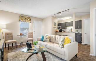 open-concept kitchen and living room at 701 South Apartments in Mobile, AL