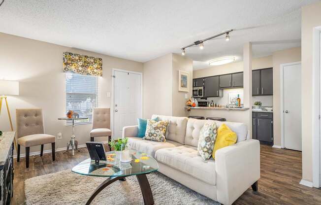 open-concept kitchen and living room at 701 South Apartments in Mobile, AL