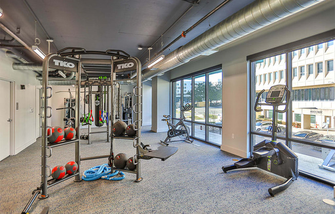 Fitness Center With Modern Equipment at Link Apartments® Montford, Charlotte, North Carolina