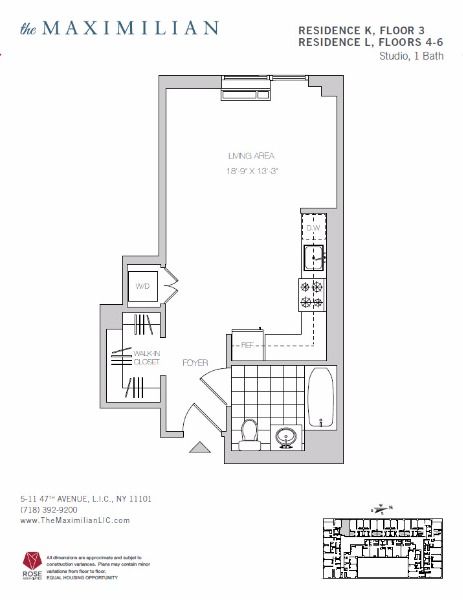 Studio, 1 bath, 432 sqft, $3,560, Unit 3-K