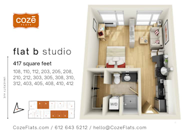 Studio, 1 bath, 417 sqft, $1,395