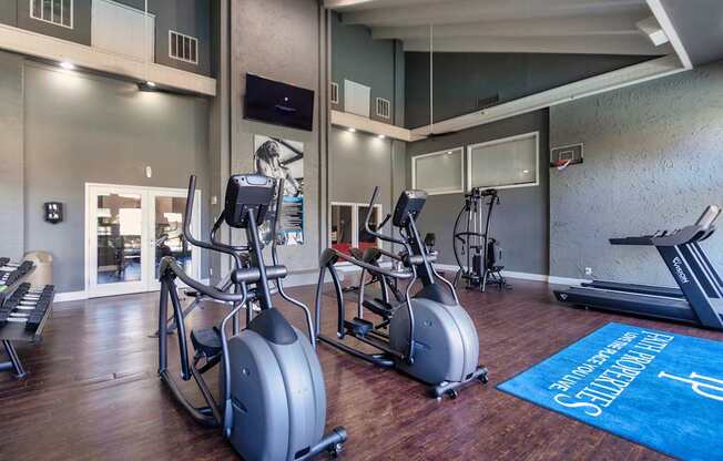 The 24-hour fitness center at The Biltmore Apartments located in the Vickery Midtown neighborhood of Dallas, TX.