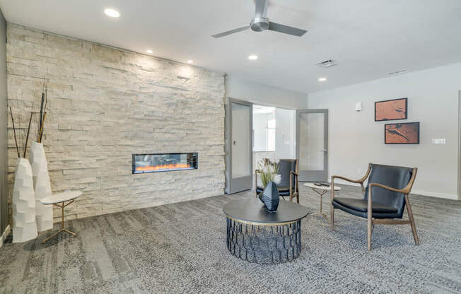 Clubhouse leasing lounge at The Villas at Falling Waters townhomes in west Omaha