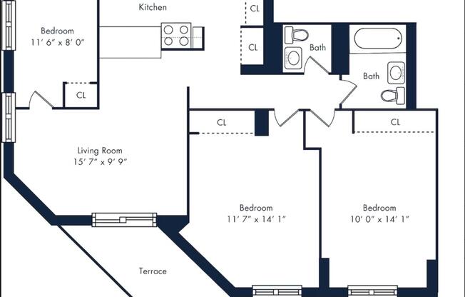 3 beds, 1.5 baths, 953 sqft, $7,220, Unit 10F