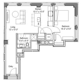 1 bed, 1 bath, 668 sqft, $1,245