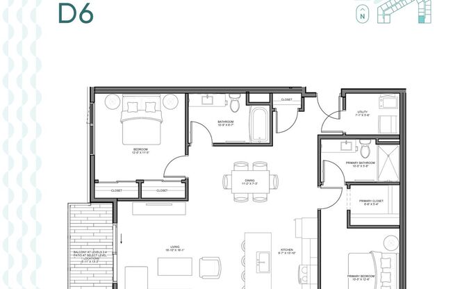 2 beds, 2 baths, 1,245 sqft, $2,225, Unit 302N