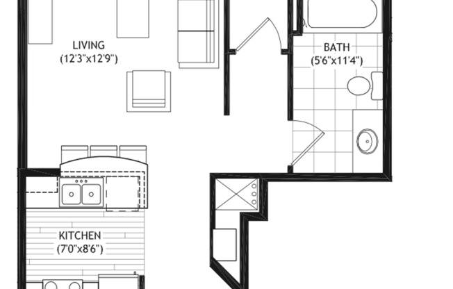 2 beds, 1 bath, 842 sqft, $2,950, Unit 611